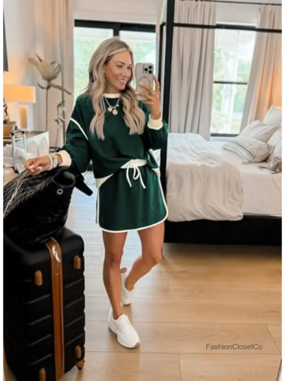 Color Block Long Sleeve Sweatshirt and Skirt Matching 2 Piece Set